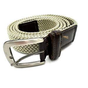 Men's XXL Tan Braided Woven‎ Stretch Golf Belt Leather End Pieces Preppy Casual